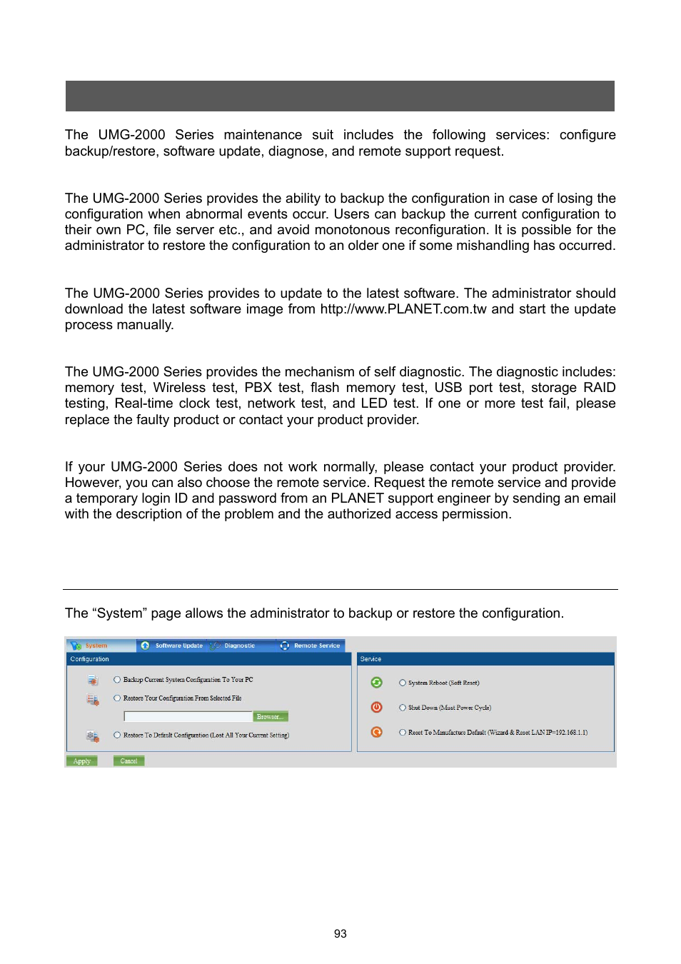 Web management - maintenance, 1 system | PLANET UMG-2000 User Manual | Page 93 / 145