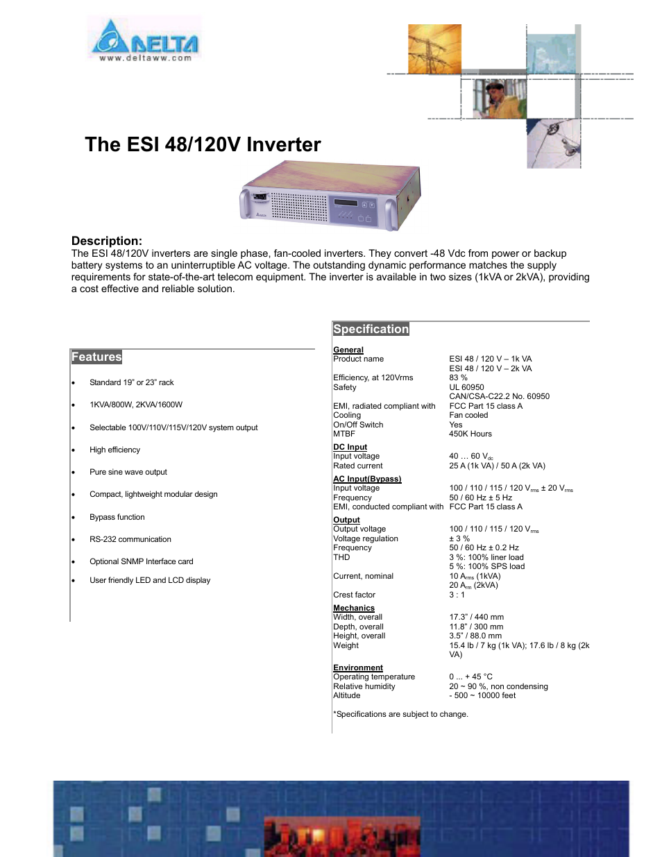 Delta Electronics ESI 120V User Manual | 1 page