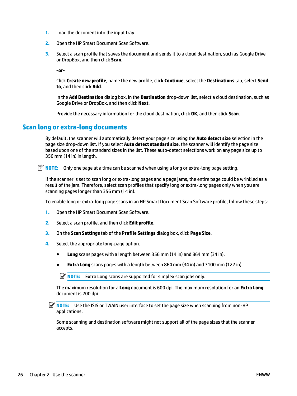 Scan long or extra-long documents | HP ScanJet Enterprise Flow 5000 s4 User Manual | Page 34 / 72