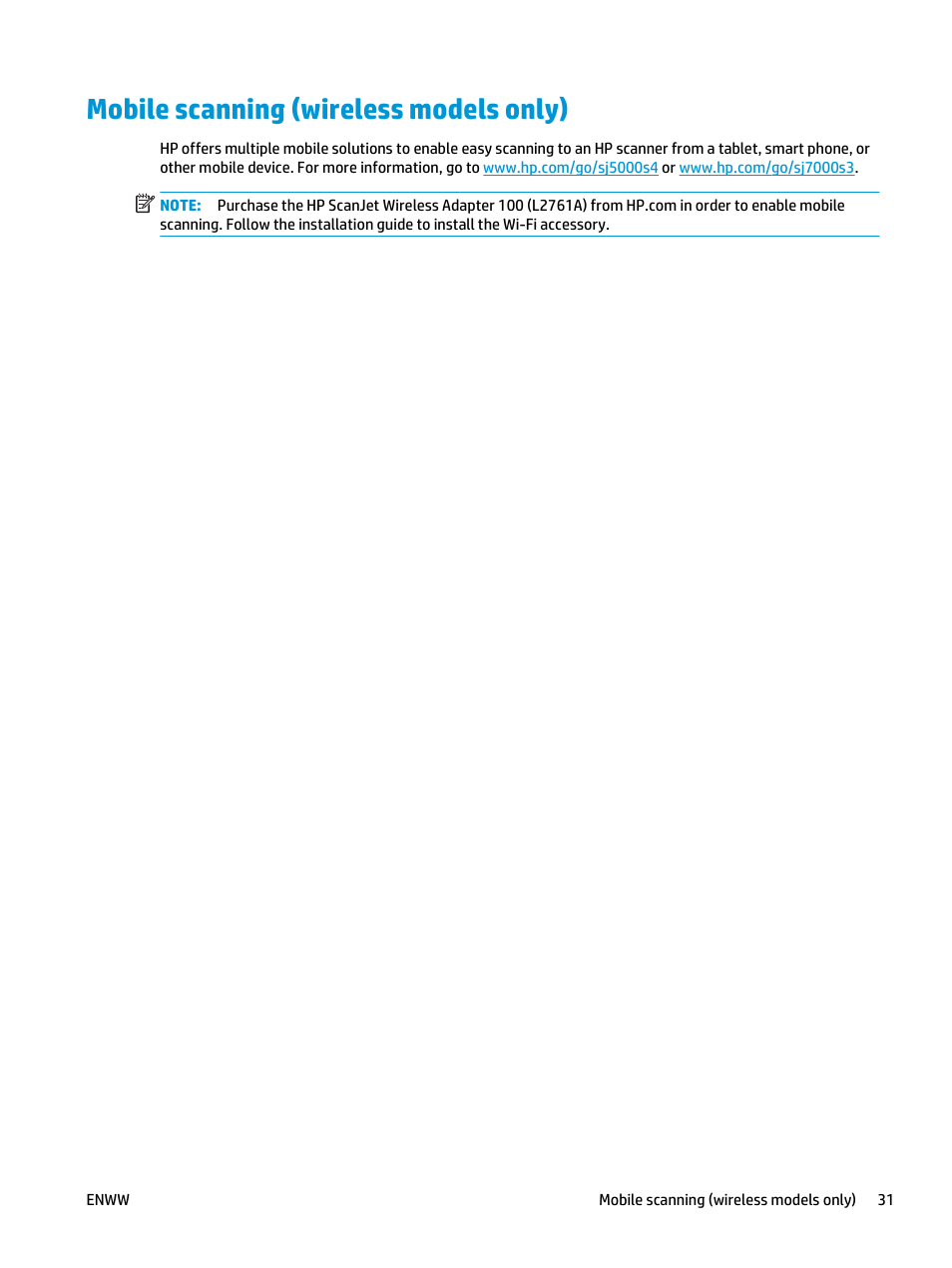 Mobile scanning (wireless models only) | HP ScanJet Enterprise Flow 5000 s4 User Manual | Page 39 / 72