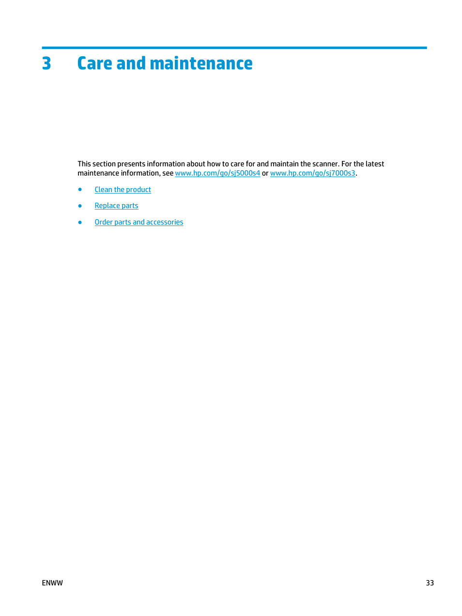 Care and maintenance, 3 care and maintenance, 3care and maintenance | HP ScanJet Enterprise Flow 5000 s4 User Manual | Page 41 / 72