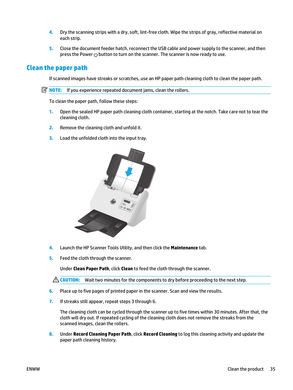 Clean the paper path | HP ScanJet Enterprise Flow 5000 s4 User Manual | Page 43 / 72