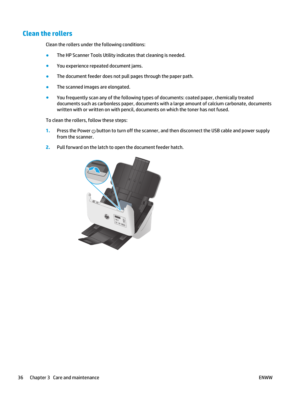 Clean the rollers | HP ScanJet Enterprise Flow 5000 s4 User Manual | Page 44 / 72