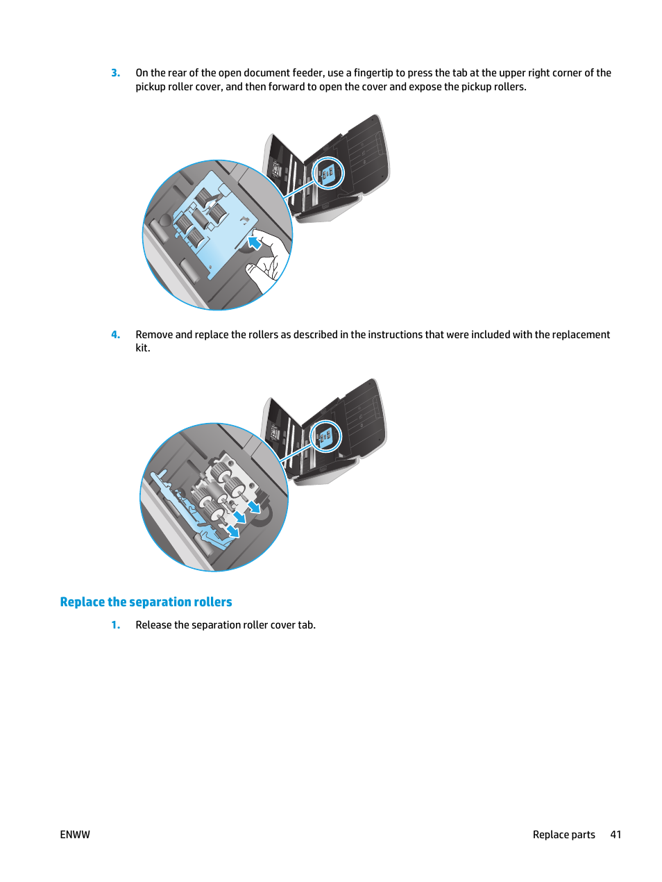 Replace the separation rollers | HP ScanJet Enterprise Flow 5000 s4 User Manual | Page 49 / 72