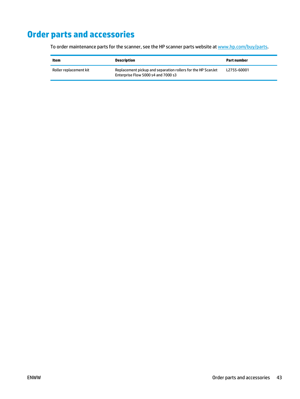 Order parts and accessories | HP ScanJet Enterprise Flow 5000 s4 User Manual | Page 51 / 72