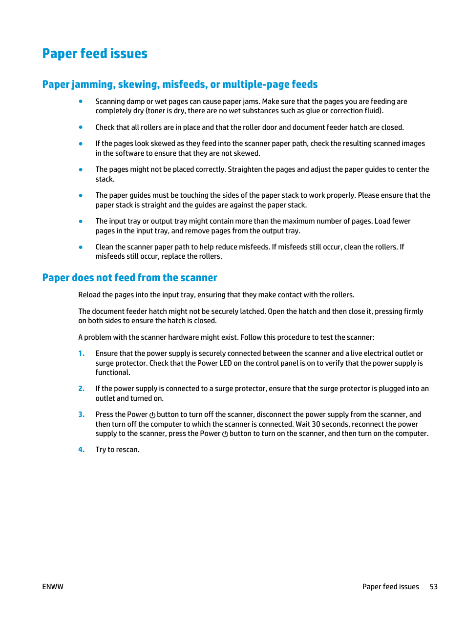 Paper feed issues, Paper does not feed from the scanner | HP ScanJet Enterprise Flow 5000 s4 User Manual | Page 61 / 72