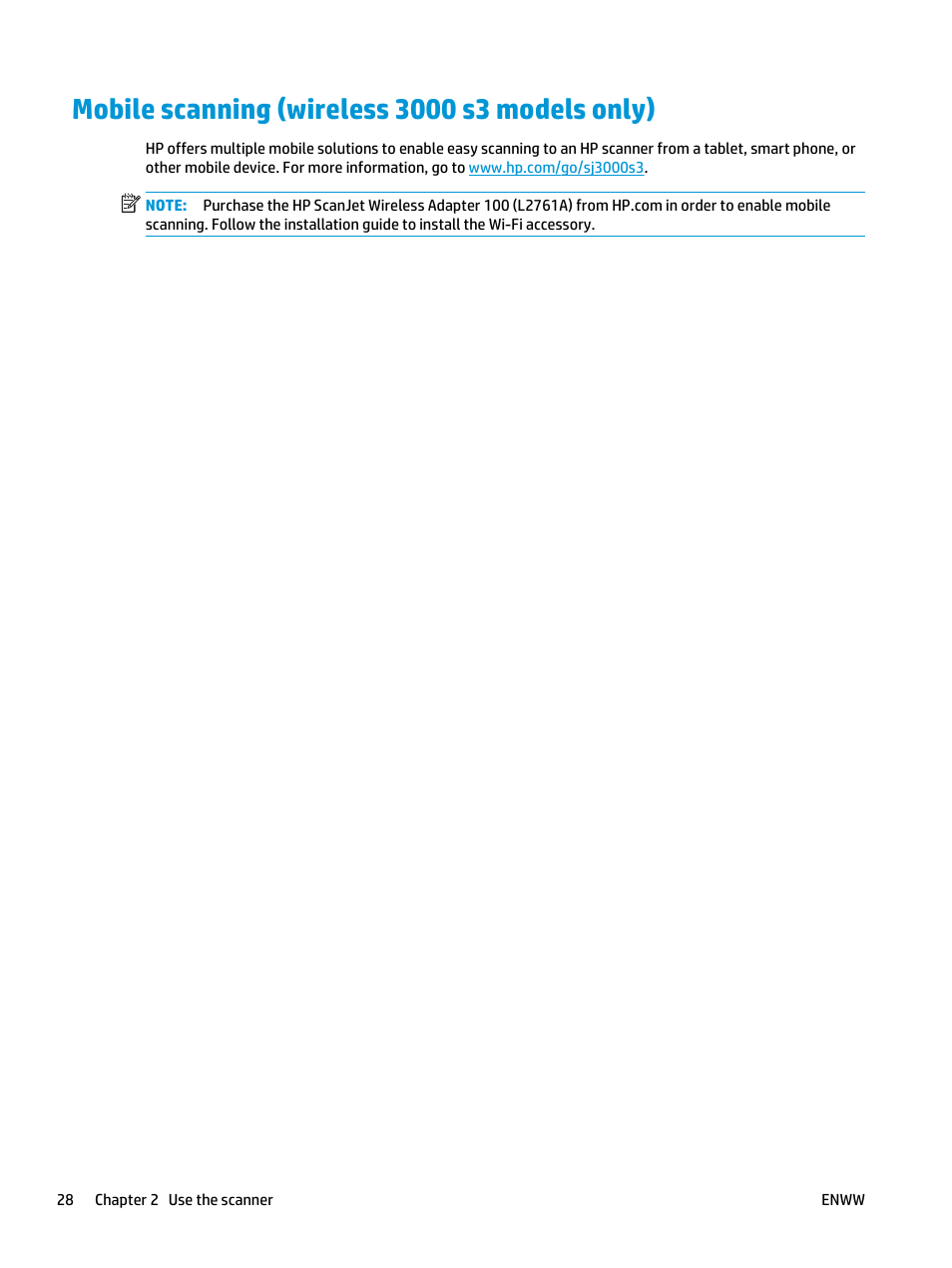 Mobile scanning (wireless 3000 s3 models only) | HP ScanJet Pro 2000 s1 User Manual | Page 36 / 70