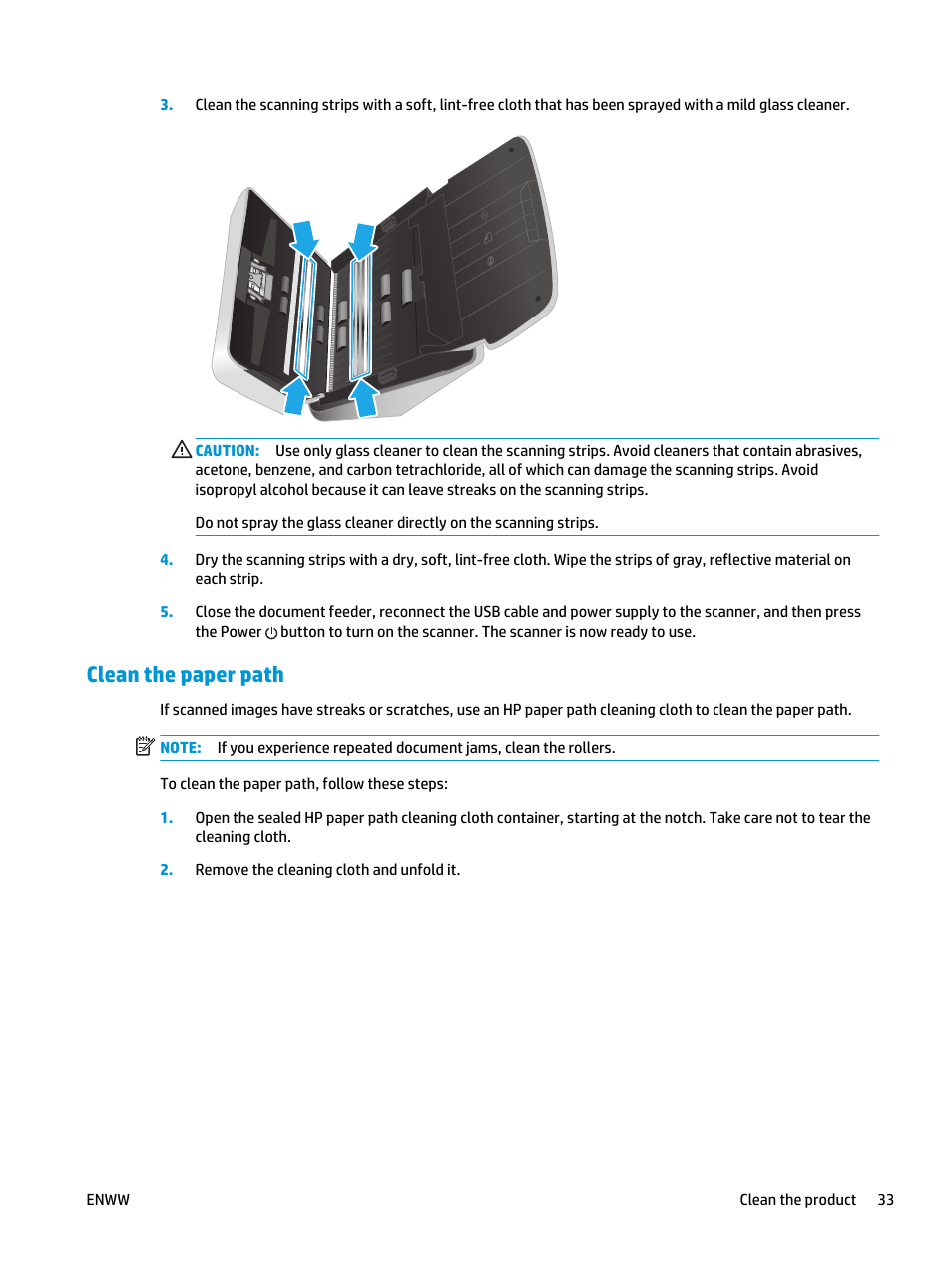 Clean the paper path | HP ScanJet Pro 2000 s1 User Manual | Page 41 / 70