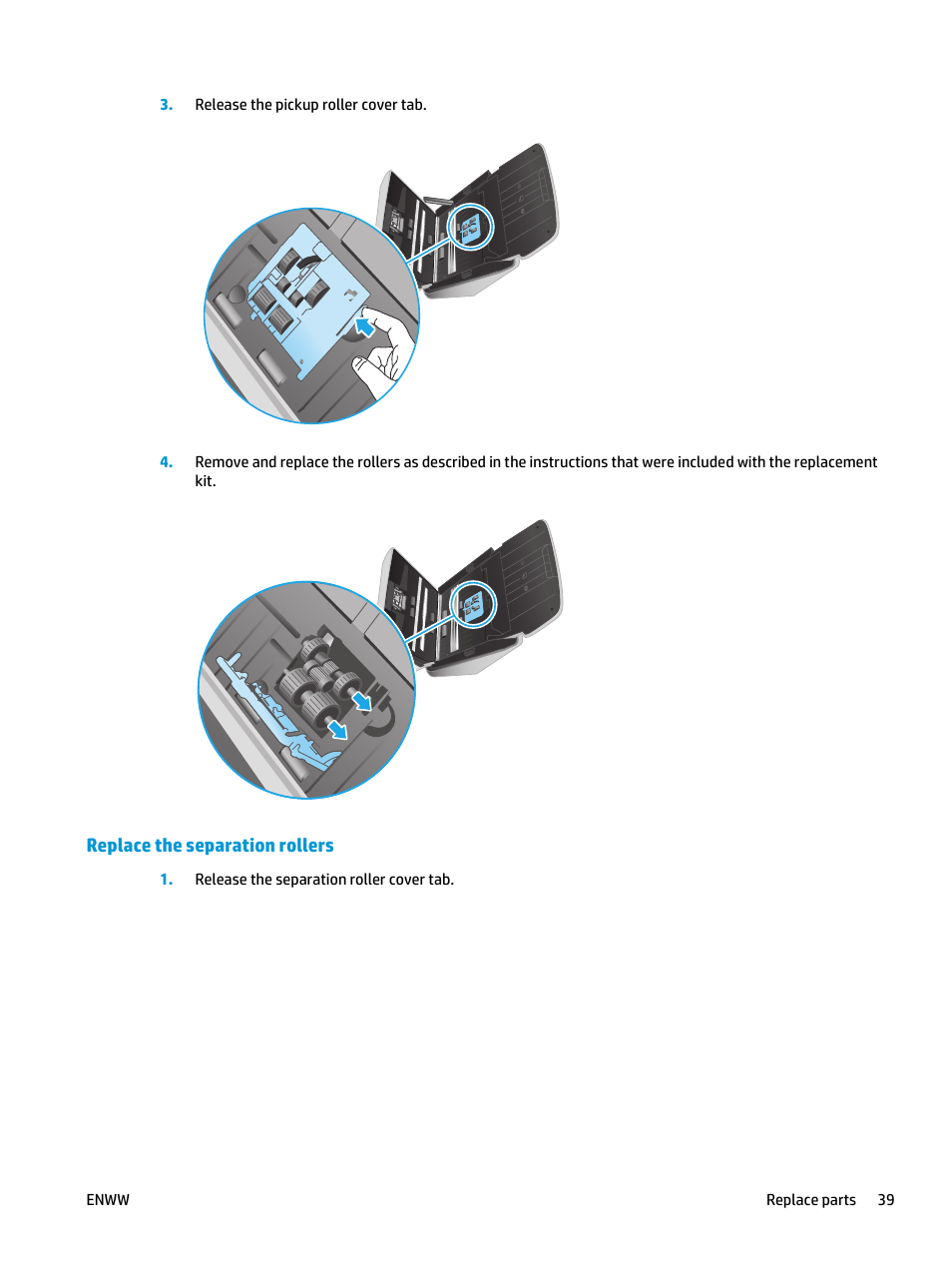 Replace the separation rollers | HP ScanJet Pro 2000 s1 User Manual | Page 47 / 70