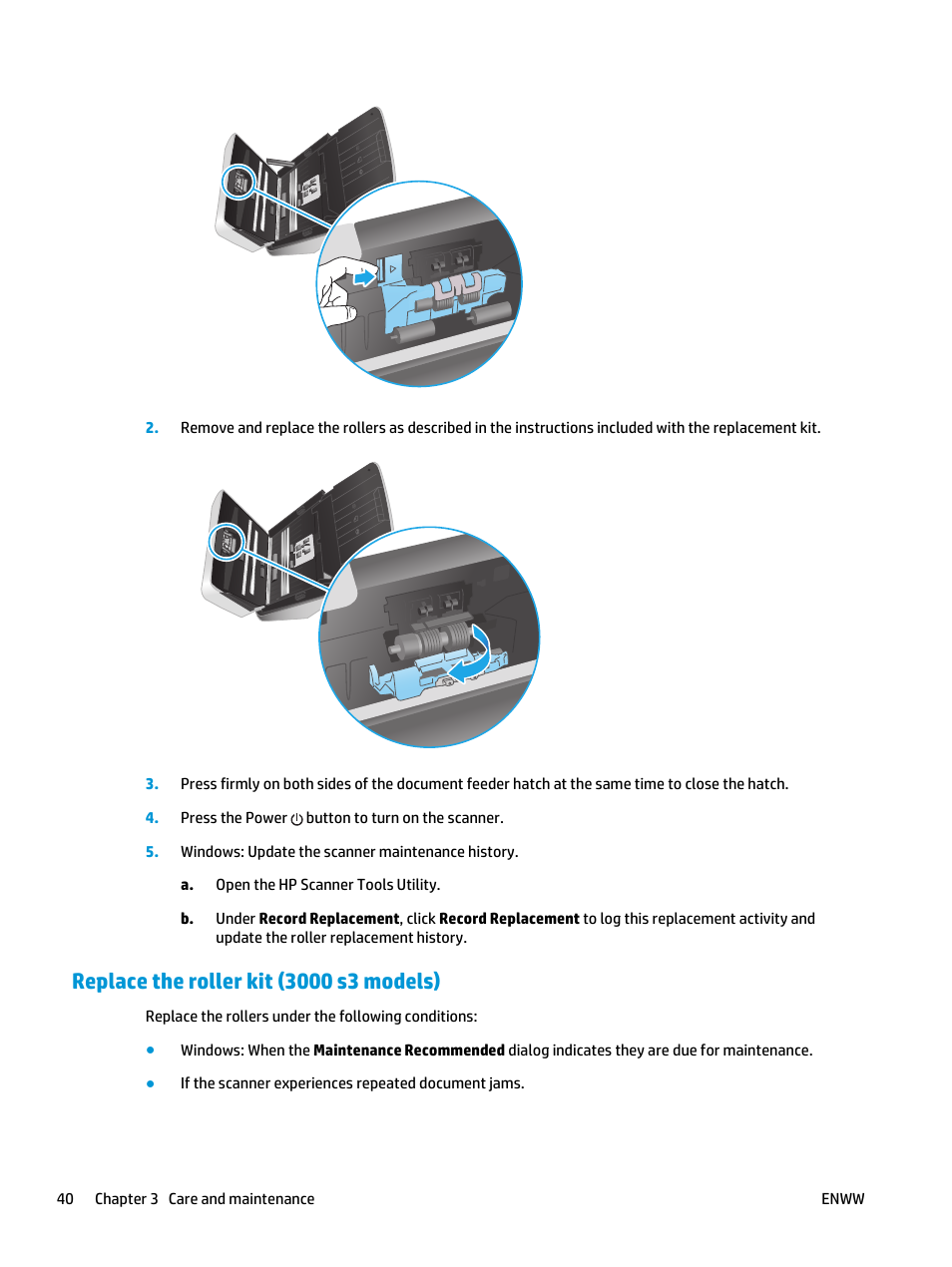 Replace the roller kit (3000 s3 models) | HP ScanJet Pro 2000 s1 User Manual | Page 48 / 70