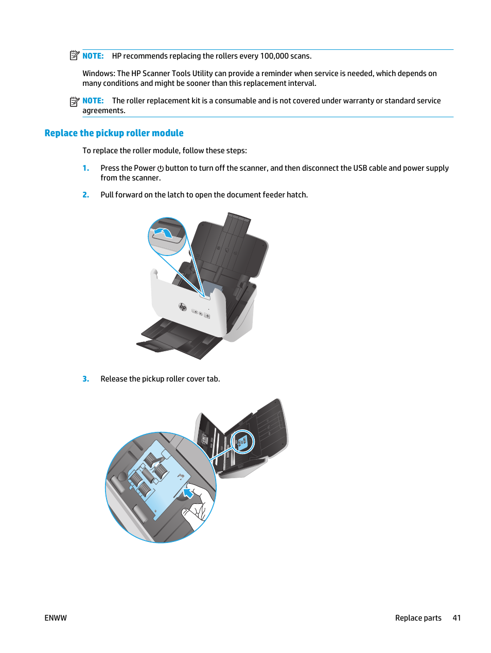 Replace the pickup roller module | HP ScanJet Pro 2000 s1 User Manual | Page 49 / 70
