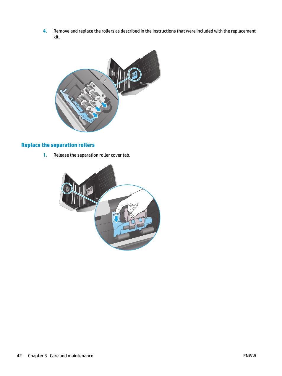 Replace the separation rollers | HP ScanJet Pro 2000 s1 User Manual | Page 50 / 70