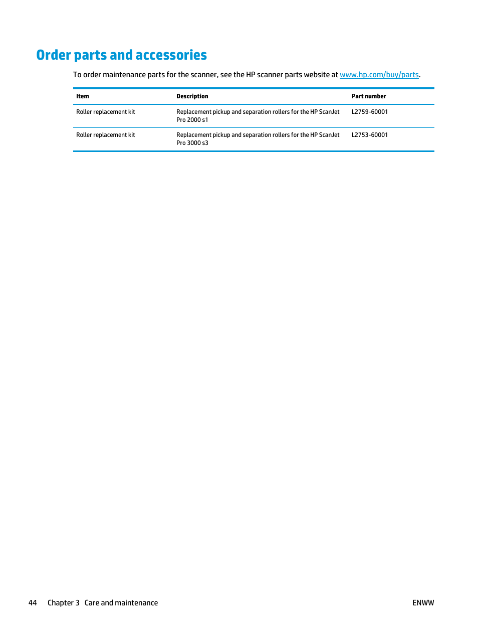 Order parts and accessories | HP ScanJet Pro 2000 s1 User Manual | Page 52 / 70