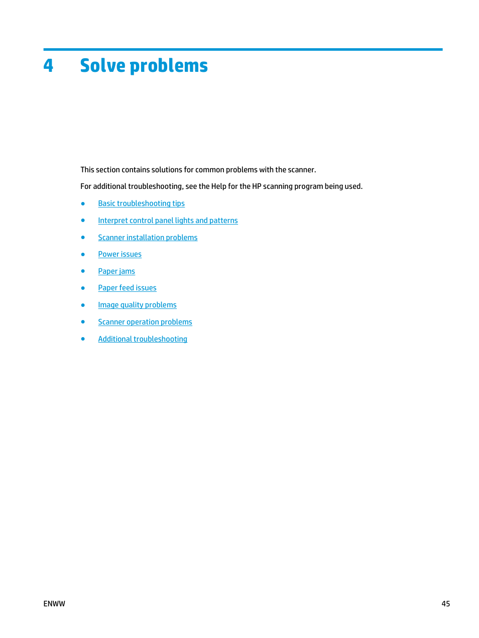 Solve problems, 4 solve problems, 4solve problems | HP ScanJet Pro 2000 s1 User Manual | Page 53 / 70