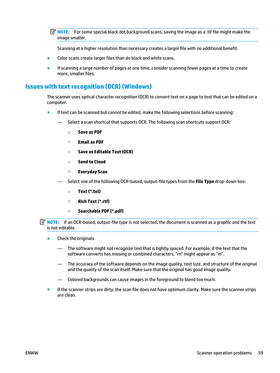 Issues with text recognition (ocr) (windows) | HP ScanJet Pro 2000 s1 User Manual | Page 67 / 70