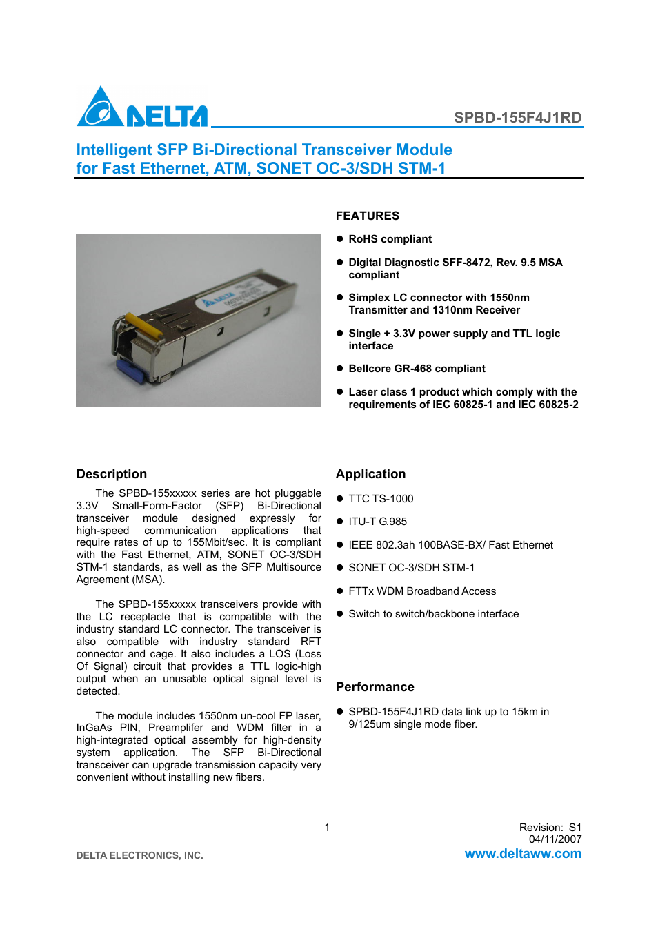 Delta Electronics SPBD-155F4J1RD User Manual | 9 pages