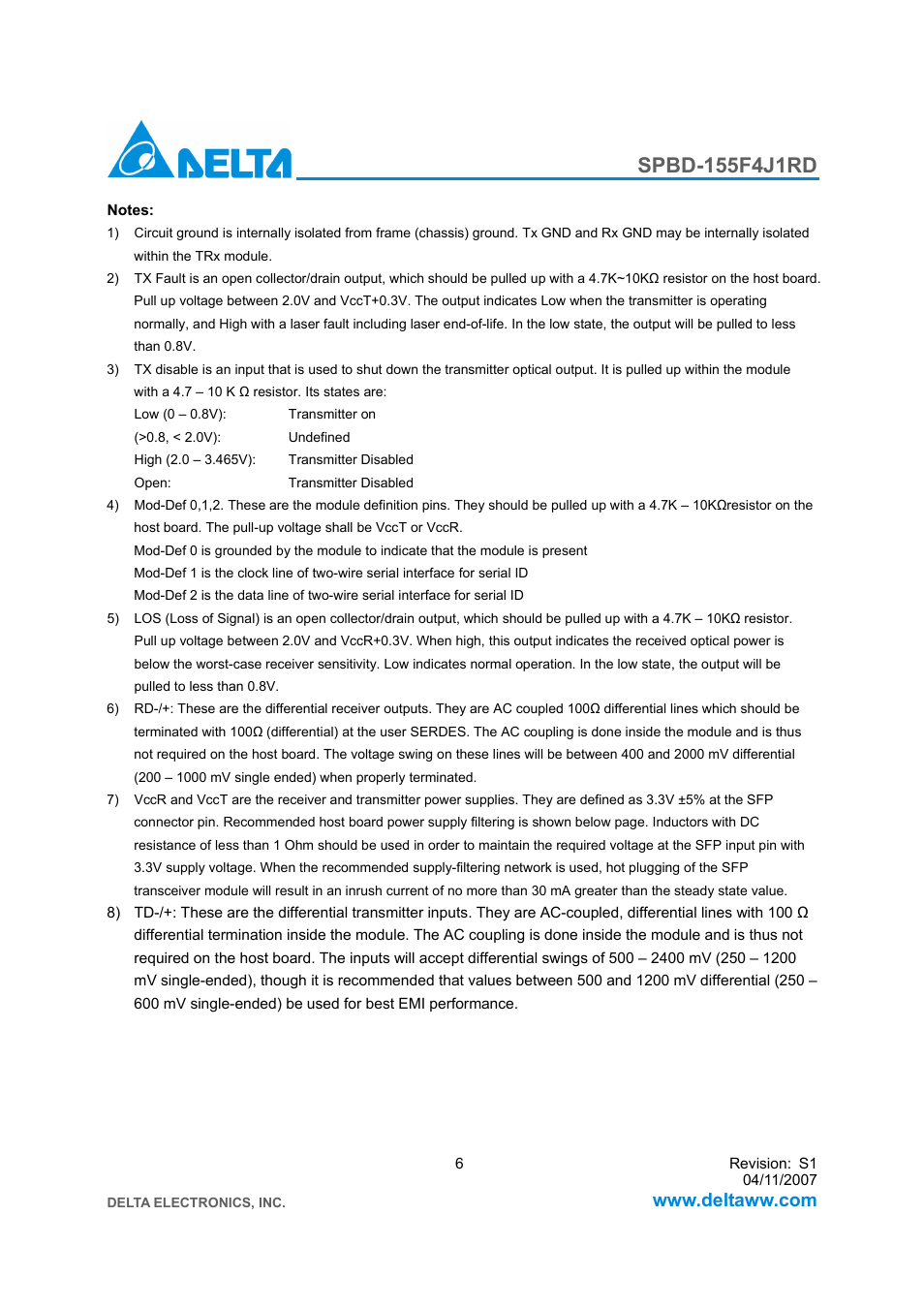 Delta Electronics SPBD-155F4J1RD User Manual | Page 6 / 9
