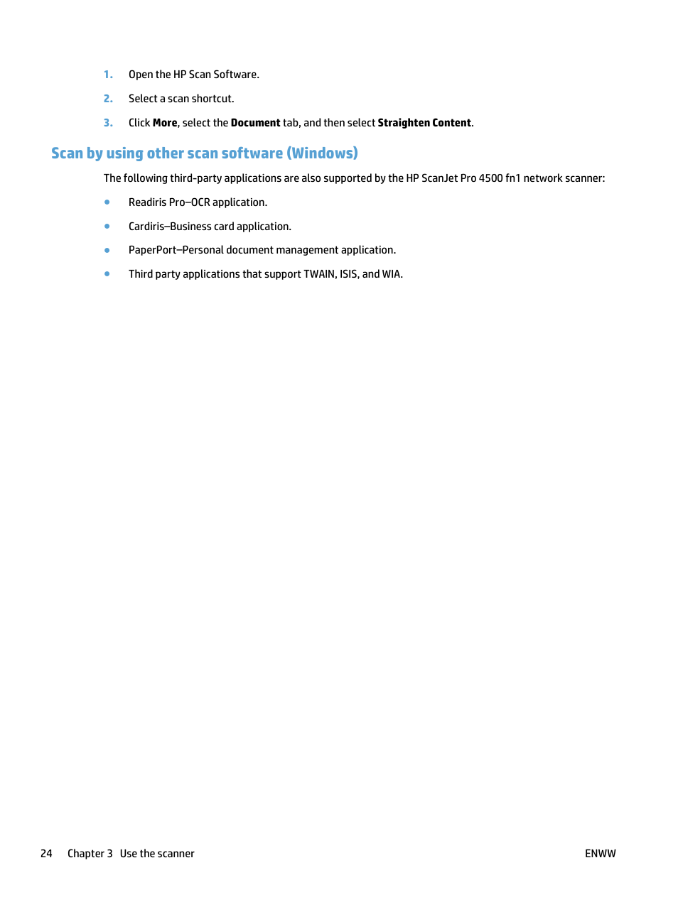 Scan by using other scan software (windows) | HP ScanJet Pro 4500 fn1 User Manual | Page 32 / 64