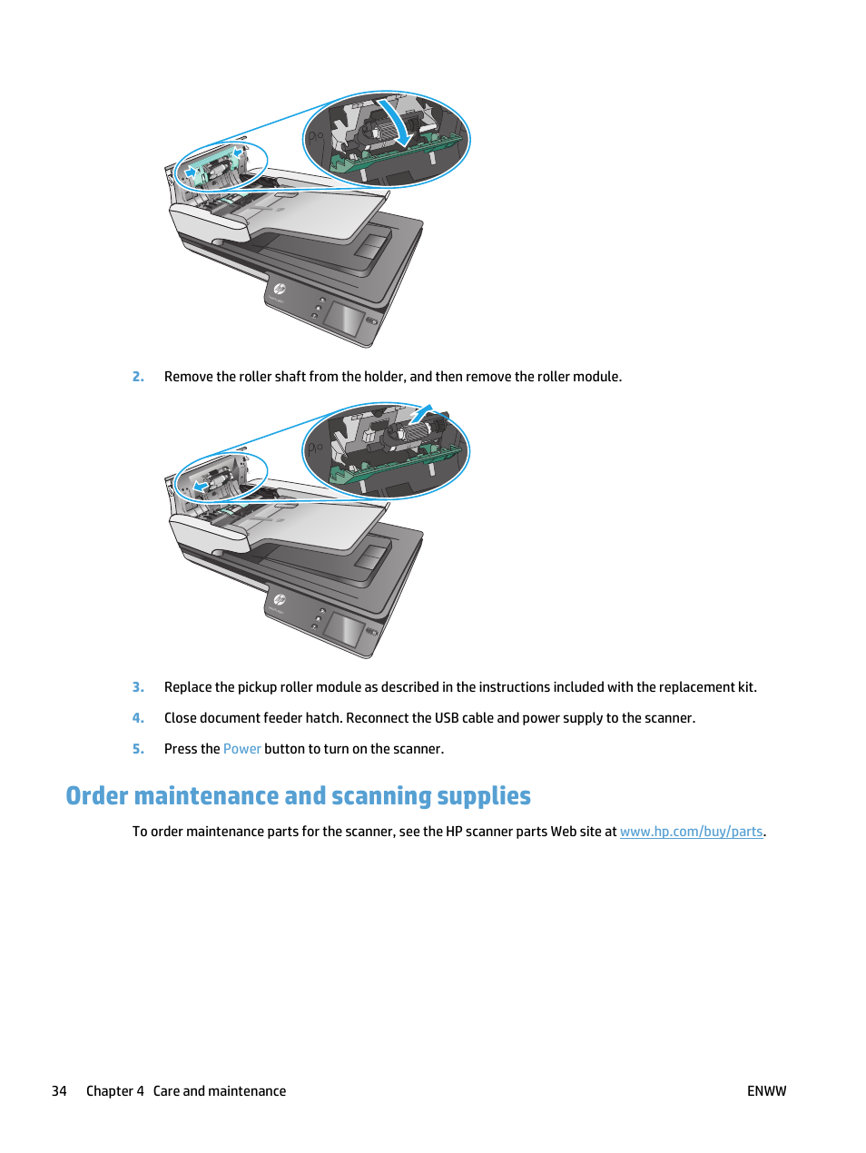 Order maintenance and scanning supplies | HP ScanJet Pro 4500 fn1 User Manual | Page 42 / 64