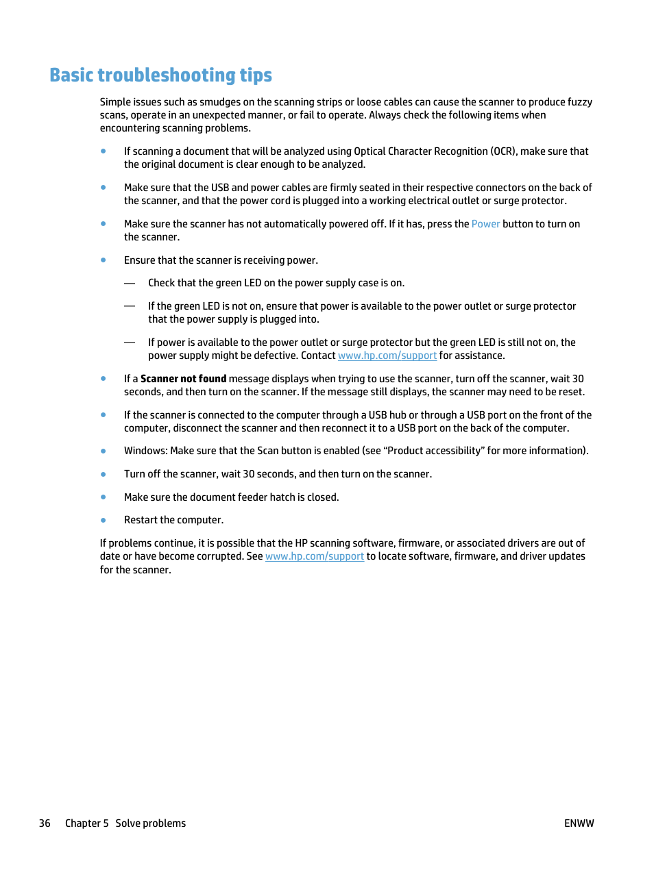 Basic troubleshooting tips | HP ScanJet Pro 4500 fn1 User Manual | Page 44 / 64