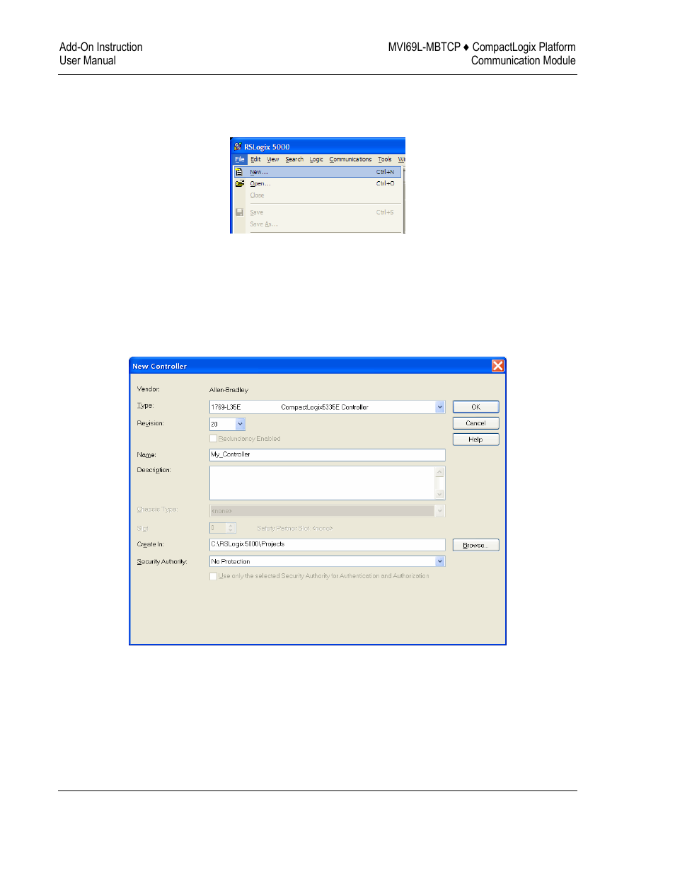 Creating a new rslogix 5000 project | ProSoft Technology MVI69L-MBTCP User Manual | Page 24 / 152