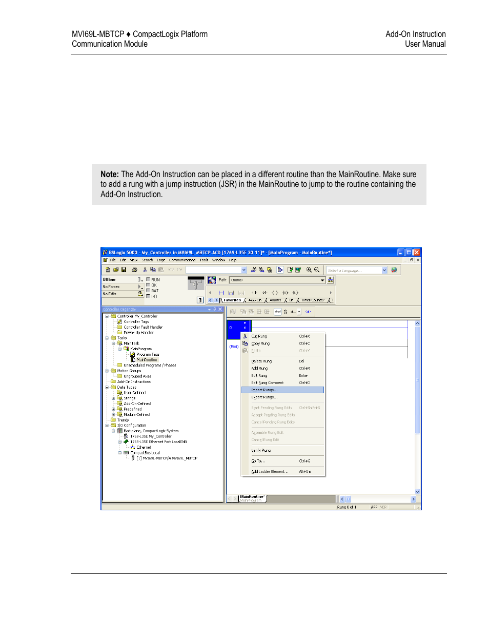 Importing the add-on instruction | ProSoft Technology MVI69L-MBTCP User Manual | Page 33 / 152