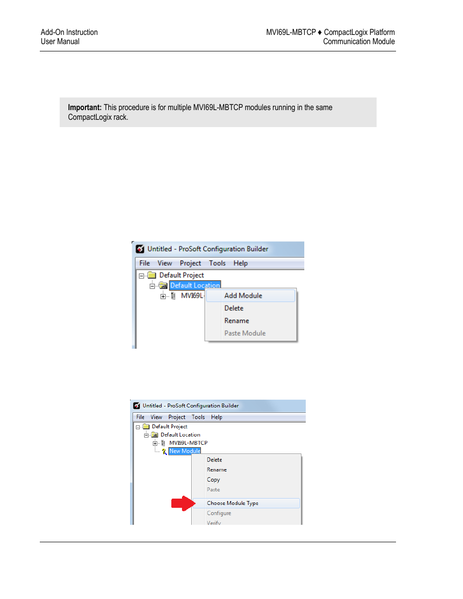 Adding multiple modules in the rack (optional), Adding a new module in pcb | ProSoft Technology MVI69L-MBTCP User Manual | Page 36 / 152