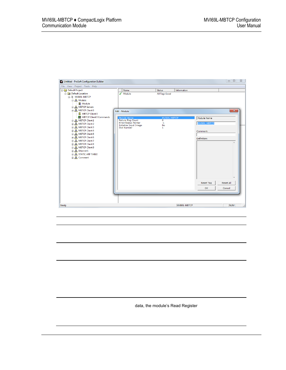 Module configuration parameters, Module | ProSoft Technology MVI69L-MBTCP User Manual | Page 49 / 152