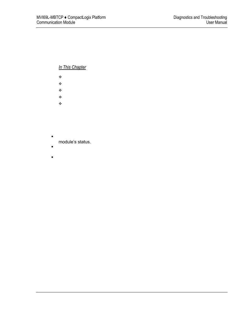 Diagnostics and troubleshooting, 6diagnostics and troubleshooting | ProSoft Technology MVI69L-MBTCP User Manual | Page 91 / 152