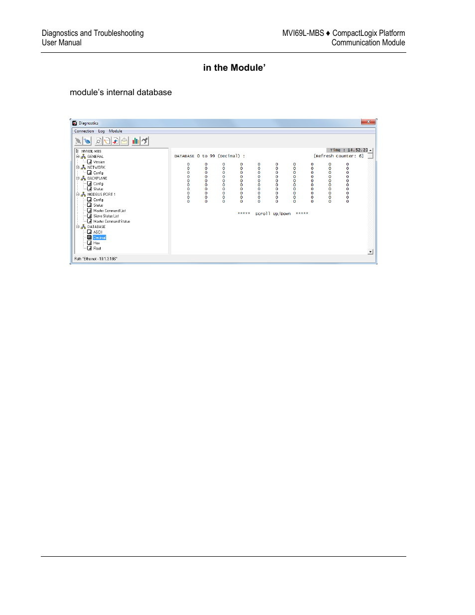 Monitoring data values in the module’s database | ProSoft Technology MVI69L-MBS User Manual | Page 100 / 154