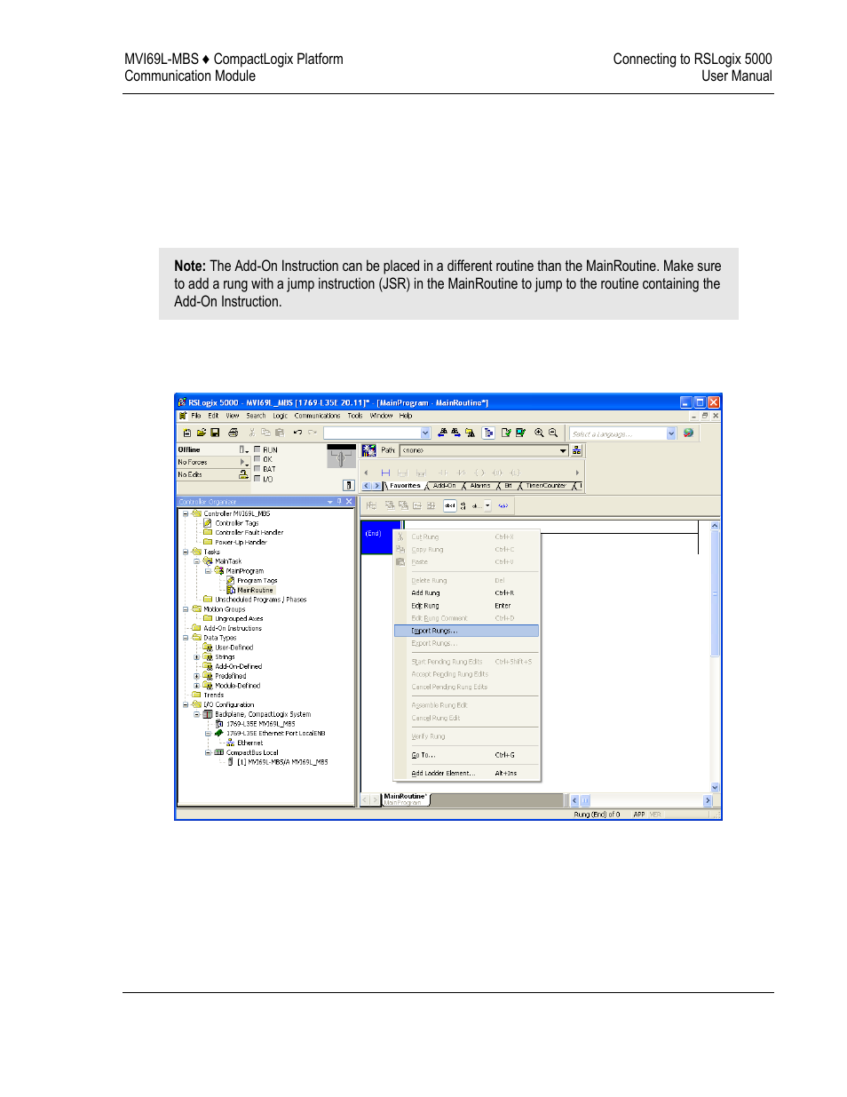 Importing the add-on instruction | ProSoft Technology MVI69L-MBS User Manual | Page 35 / 154