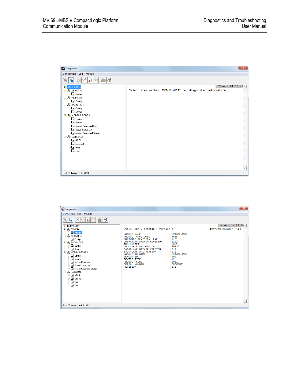 Diagnostics menu, Monitoring general information | ProSoft Technology MVI69L-MBS User Manual | Page 97 / 154