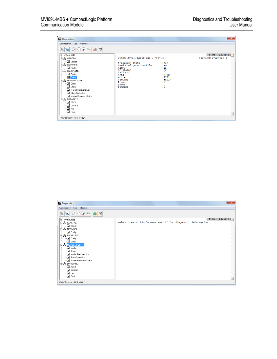 Port 1 module information | ProSoft Technology MVI69L-MBS User Manual | Page 99 / 154