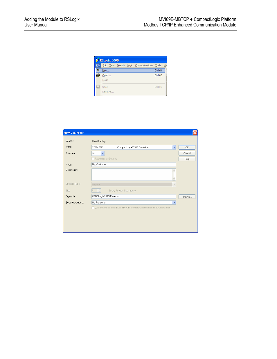 Creating a new rslogix 5000 project | ProSoft Technology MVI69E-MBTCP User Manual | Page 30 / 150