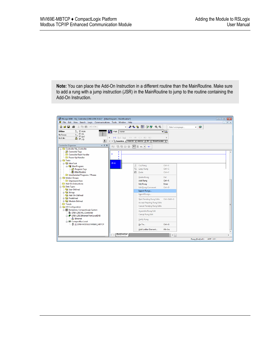 Importing the add-on instruction | ProSoft Technology MVI69E-MBTCP User Manual | Page 31 / 150