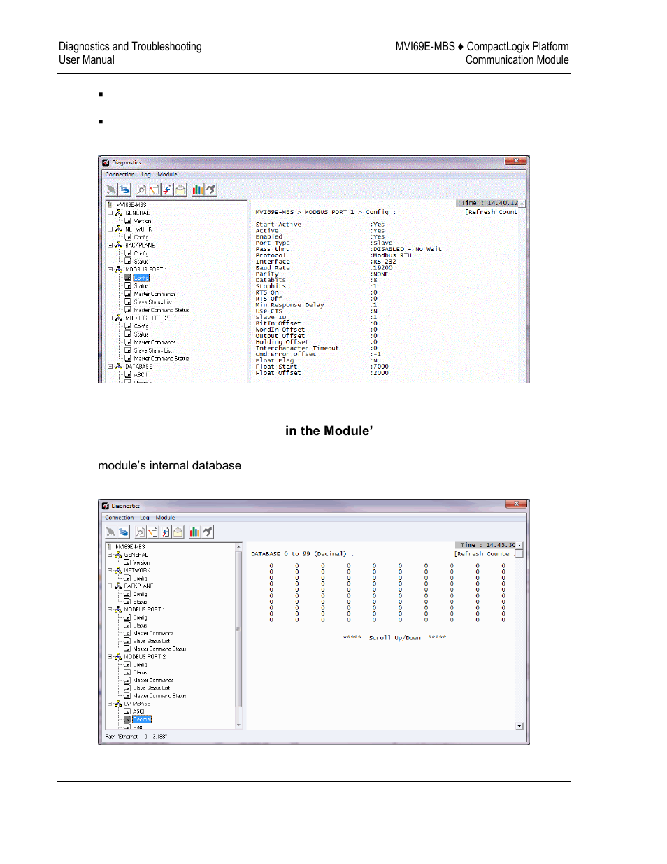 Monitoring data values in the module’s database | ProSoft Technology MVI69E-MBS User Manual | Page 106 / 162