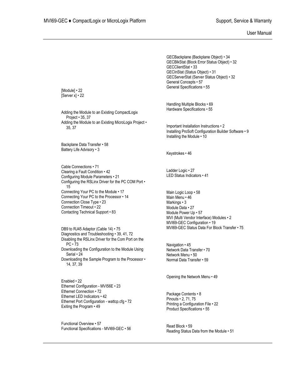 Index | ProSoft Technology MVI69-GEC User Manual | Page 85 / 86