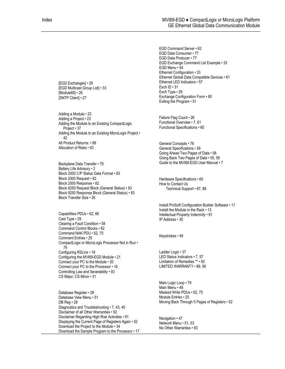 Index | ProSoft Technology MVI69-EGD User Manual | Page 95 / 96