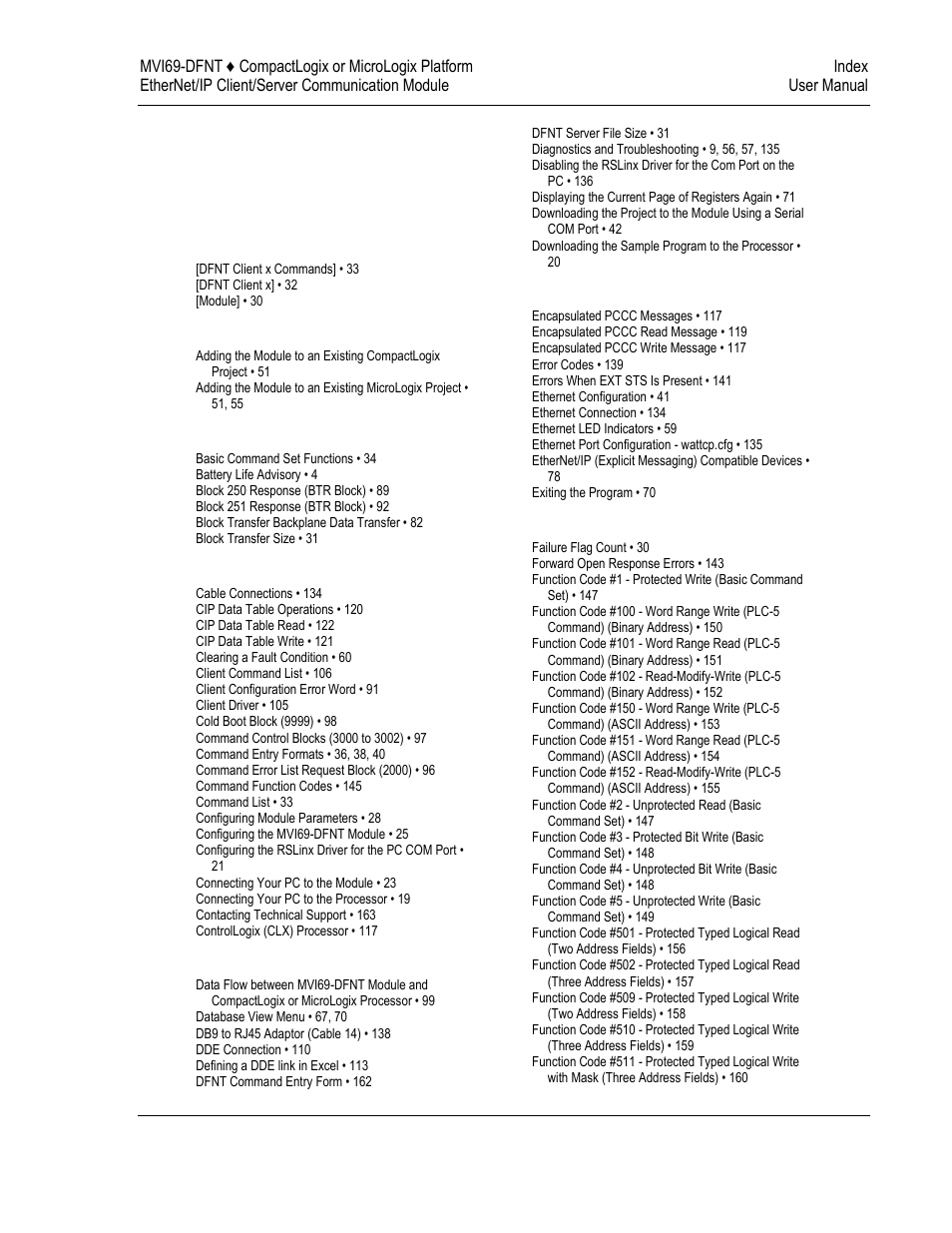 Index | ProSoft Technology MVI69-DFNT User Manual | Page 165 / 167