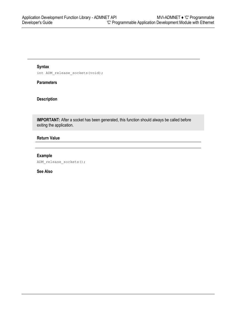 Admnet api release socket functions | ProSoft Technology MVI69-ADMNET User Manual | Page 68 / 122