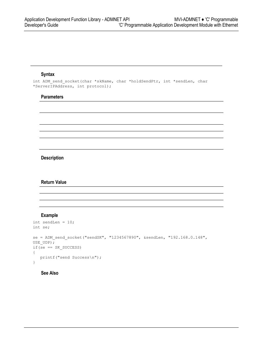 Admnet api send socket functions | ProSoft Technology MVI69-ADMNET User Manual | Page 70 / 122