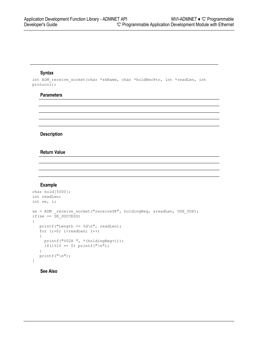 Admnet api receive socket functions | ProSoft Technology MVI69-ADMNET User Manual | Page 72 / 122