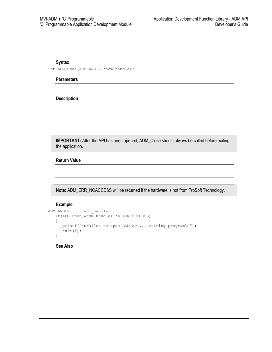 Adm api initialization functions | ProSoft Technology MVI69-ADM User Manual | Page 123 / 342