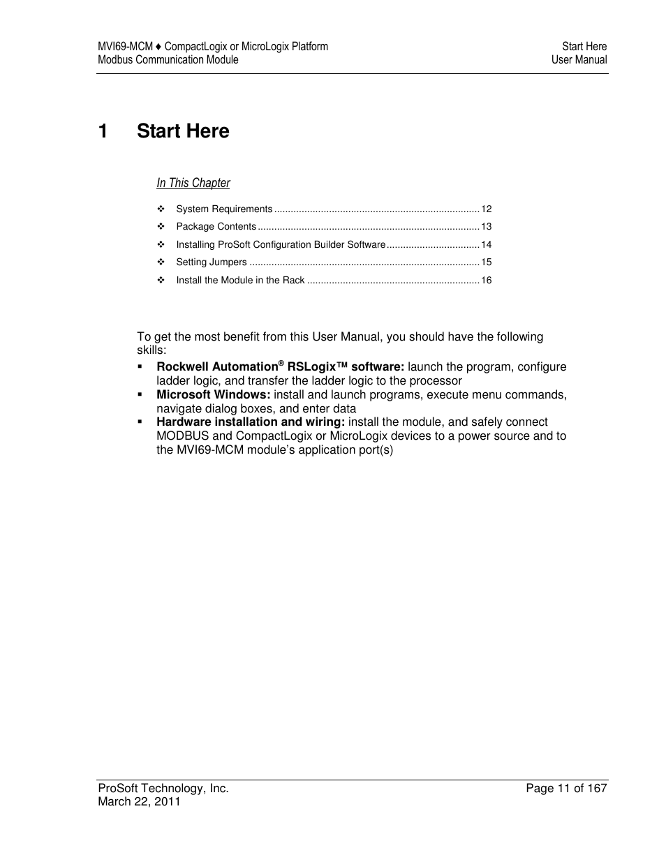 1start here | ProSoft Technology MVI69-MCM User Manual | Page 11 / 167