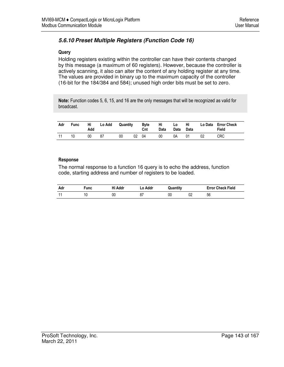 ProSoft Technology MVI69-MCM User Manual | Page 143 / 167
