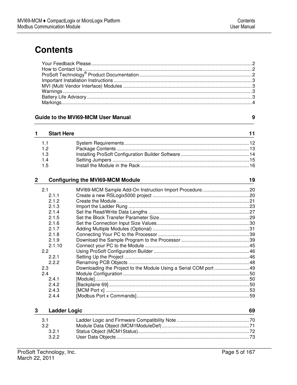 ProSoft Technology MVI69-MCM User Manual | Page 5 / 167