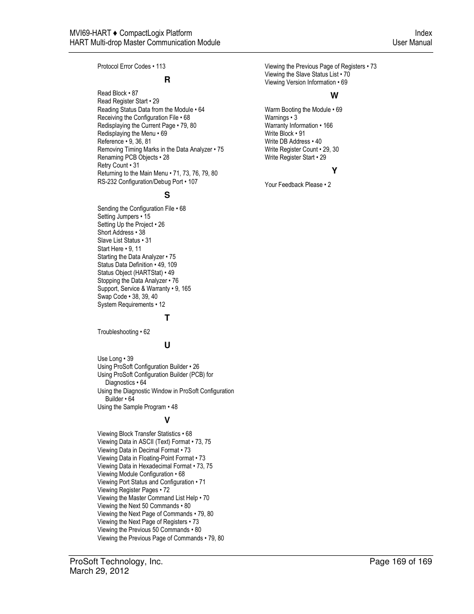 ProSoft Technology MVI69-HART User Manual | Page 169 / 169