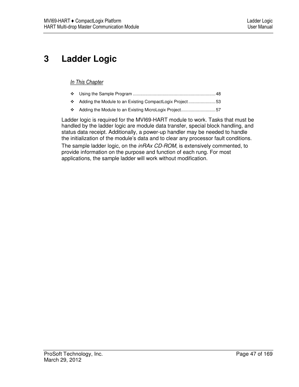 3ladder logic | ProSoft Technology MVI69-HART User Manual | Page 47 / 169