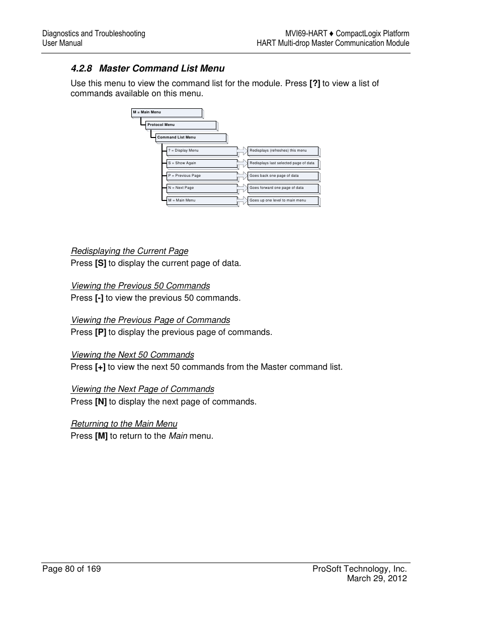 8 master command list menu | ProSoft Technology MVI69-HART User Manual | Page 80 / 169