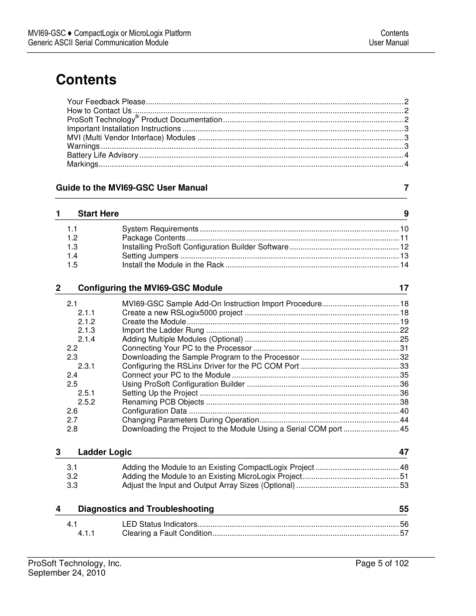 ProSoft Technology MVI69-GSC User Manual | Page 5 / 102